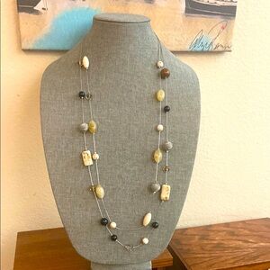 Vintage 90s ERICA LYONS 2 Strand STONE & GLass Beaded Necklace